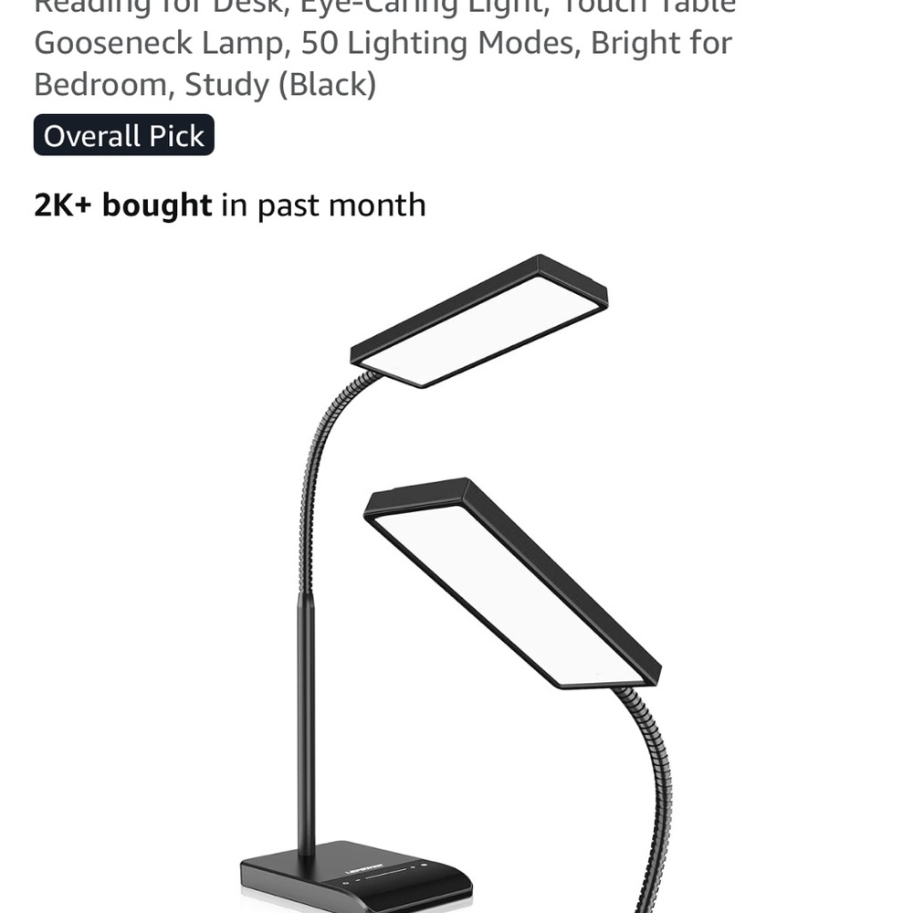 Black LED Desk Lamp with Adjustable Gooseneck